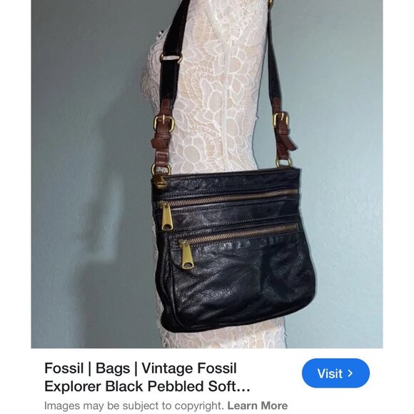 Fossil Black Leather Explorer Shoulder Bag Crossbody Bag With Adjustable Strap - Picture 8 of 8